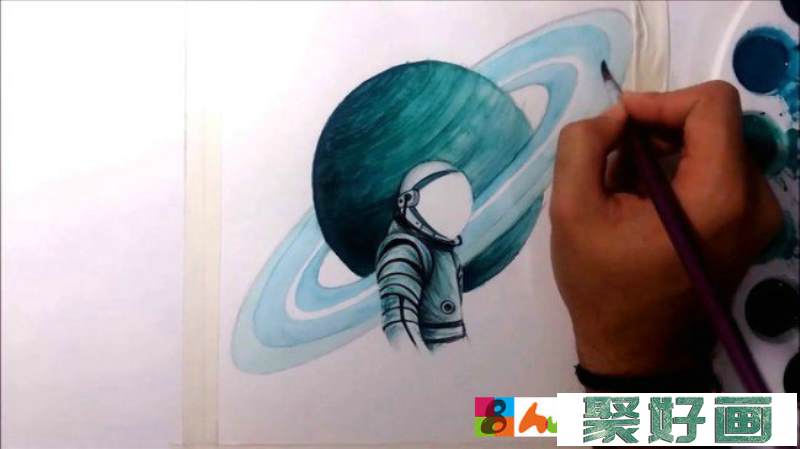 【视频】超唯美的星球宇航员水彩画手绘视频教程 星球心空科幻感觉_www.youyix.com