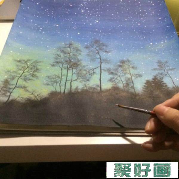 唯美的水彩星空液晶效果手绘教程图片 夜晚的星空水彩画画法 怎么画_www.youyix.com