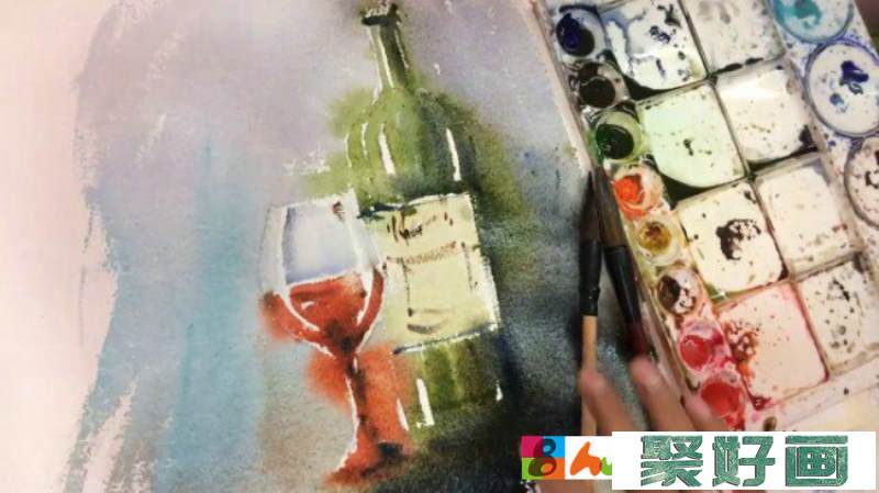 【视频】好看的红酒瓶与红酒杯水彩手绘视频教程 唯美的红酒水彩画_www.youyix.com