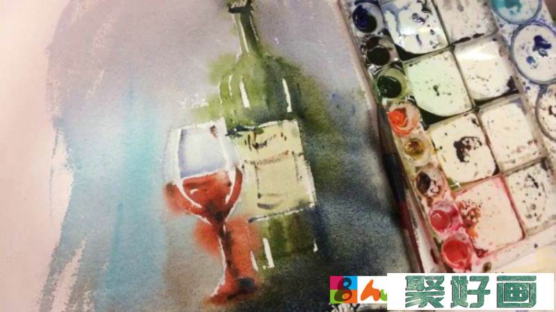 【视频】好看的红酒瓶与红酒杯水彩手绘视频教程 唯美的红酒水彩画_www.youyix.com