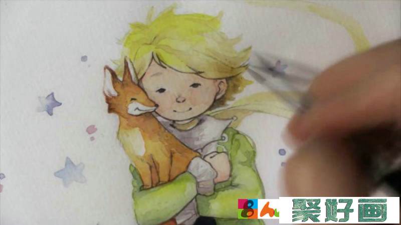 【视频】简单的小王子水彩手绘视频教程 抱着小狐狸的小王子水彩画教程_www.youyix.com
