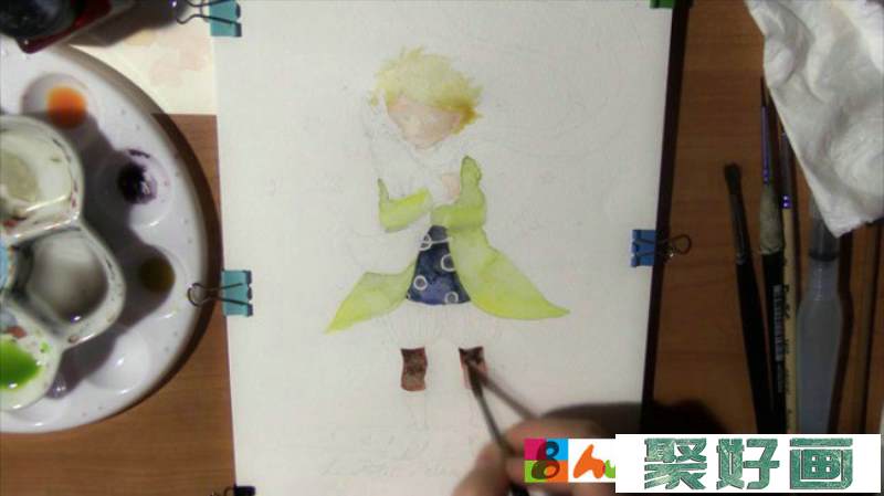 【视频】简单的小王子水彩手绘视频教程 抱着小狐狸的小王子水彩画教程_www.youyix.com