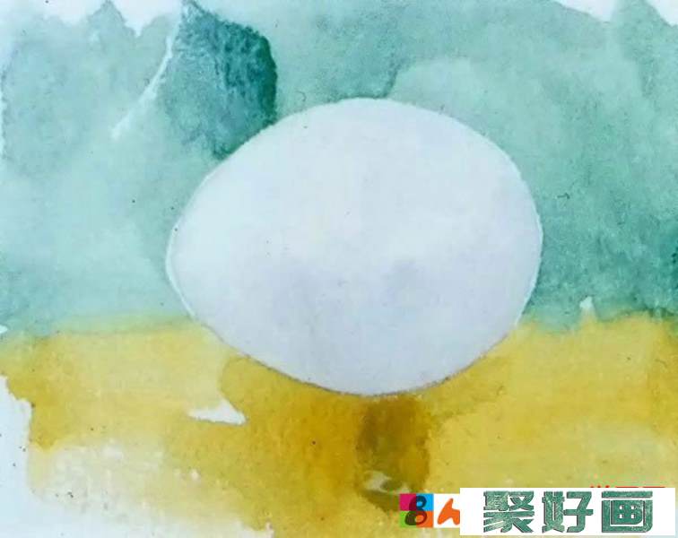 水彩画直接画法绘制白色的鸡蛋，步骤九