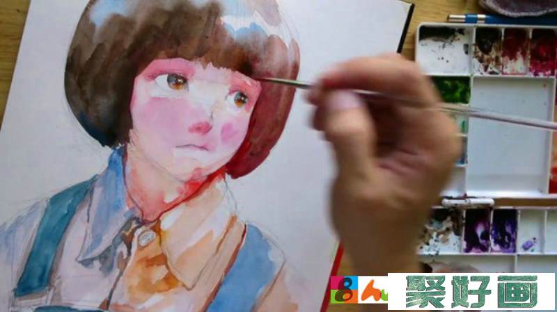 【视频】超可爱的蘑菇头小女孩水彩手绘视频教程 光感非常好_www.youyix.com