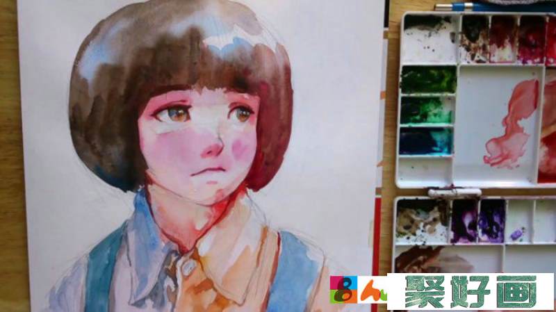 【视频】超可爱的蘑菇头小女孩水彩手绘视频教程 光感非常好_www.youyix.com