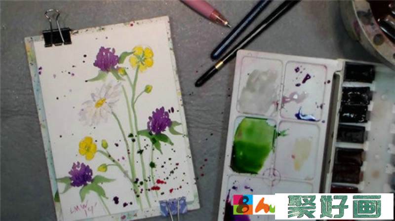 水彩画教程：简单又清新的小菊花的画法