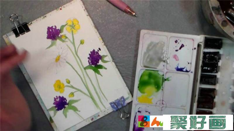 水彩画教程：简单又清新的小菊花的画法