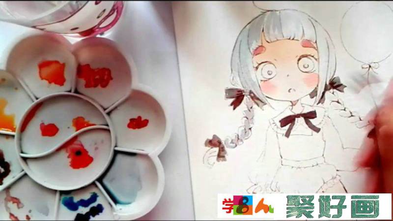 【视频】牵着气球的可爱小女孩水彩手绘视频教程 可爱小萝莉水彩画法_www.youyix.com