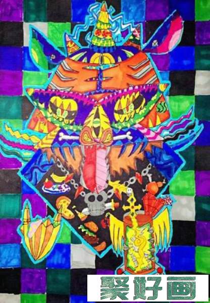 儿童彩色水彩笔画特别金奖作品：老虎的霸气，参赛年龄12岁