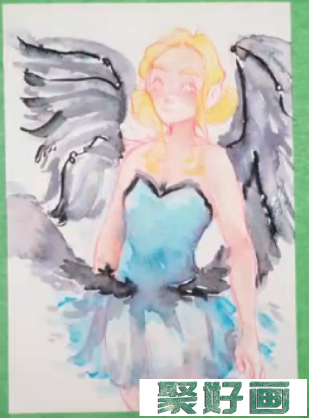带翅膀的天使女孩水彩手绘视频教程_www.youyix.com