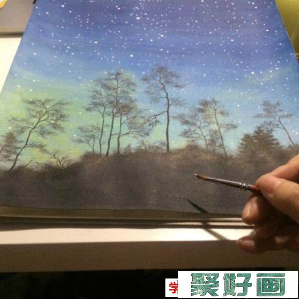 唯美的水彩星空液晶效果手绘教程图片 夜晚的星空水彩画画法 怎么画_www.youyix.com