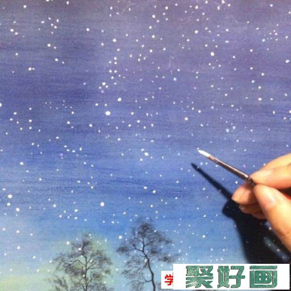 唯美的水彩星空液晶效果手绘教程图片 夜晚的星空水彩画画法 怎么画_www.youyix.com