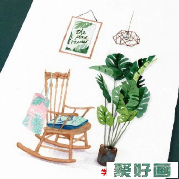 居家一角水彩画手绘图片素材 椅子,沙发,柜子水彩画图片作品_www.youyix.com