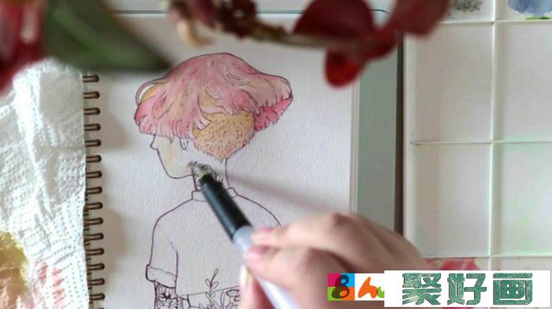 【视频】短发气质森系女孩背影水彩画视频教程 画法步骤讲解_www.youyix.com