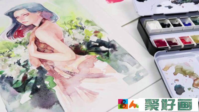 【视频】好看的时尚小姐姐女生水彩画法教程视频步骤演示 长发时尚女生画法_www.youyix.com