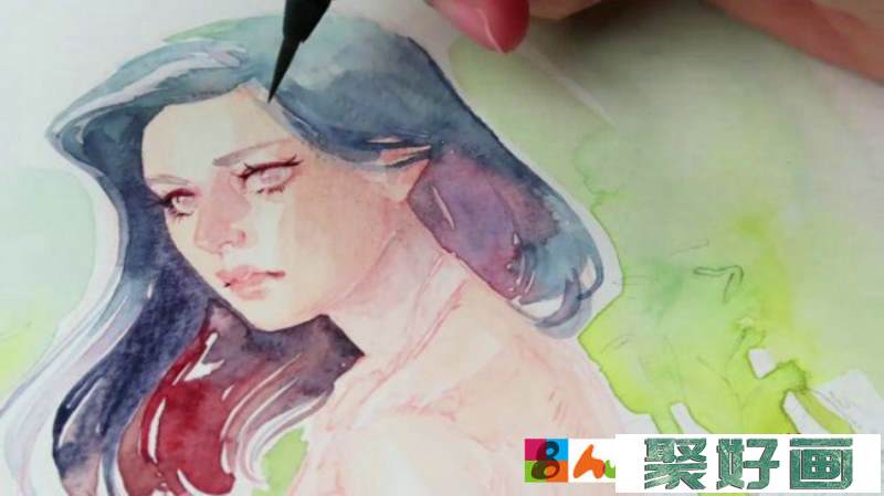 【视频】好看的时尚小姐姐女生水彩画法教程视频步骤演示 长发时尚女生画法_www.youyix.com