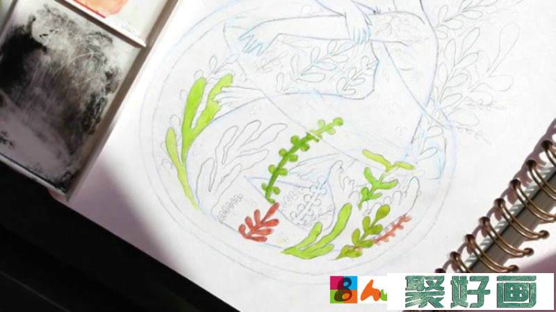【视频】瓶子鱼缸里的人鱼姑娘水彩画视频教程 插画画法步骤_www.youyix.com