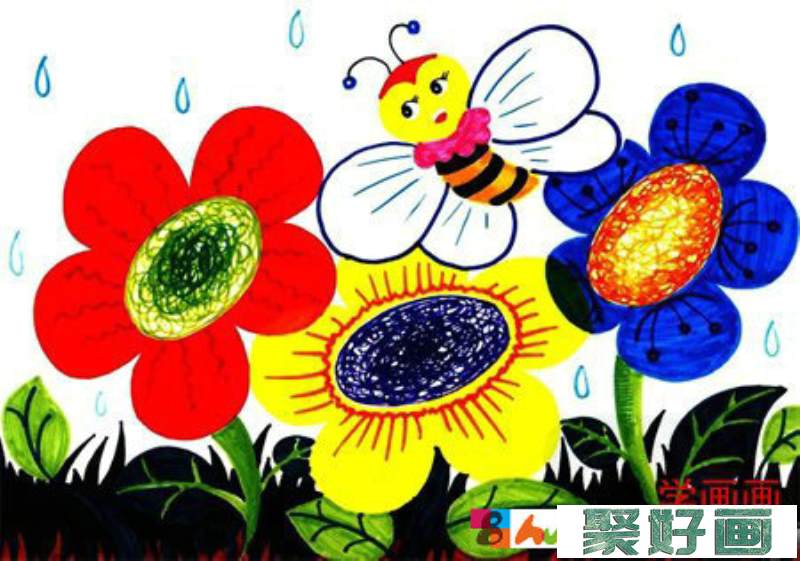 小学生蜜蜂采蜜怎么画_儿童水彩画入门基础教程