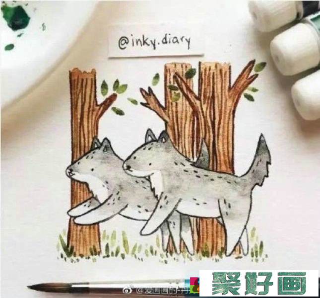 小动物水彩简笔画图片 多个可爱的小动物水彩简笔卡通儿童画图片_www.youyix.com