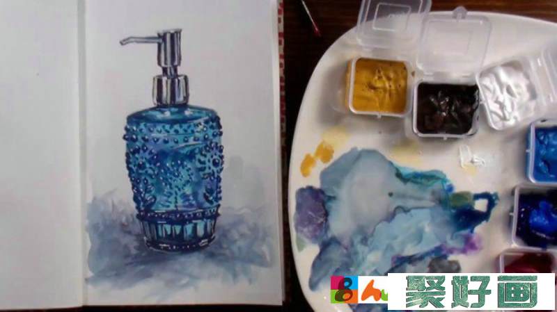 【视频】精美的香水瓶玻璃质感水彩画手绘视频教程图片 香水瓶怎么画画法_www.youyix.com