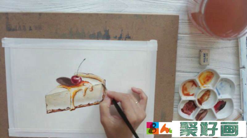 【视频】一块可口的小蛋糕水彩手绘视频教程图片 美食蛋糕水彩怎么画_www.youyix.com