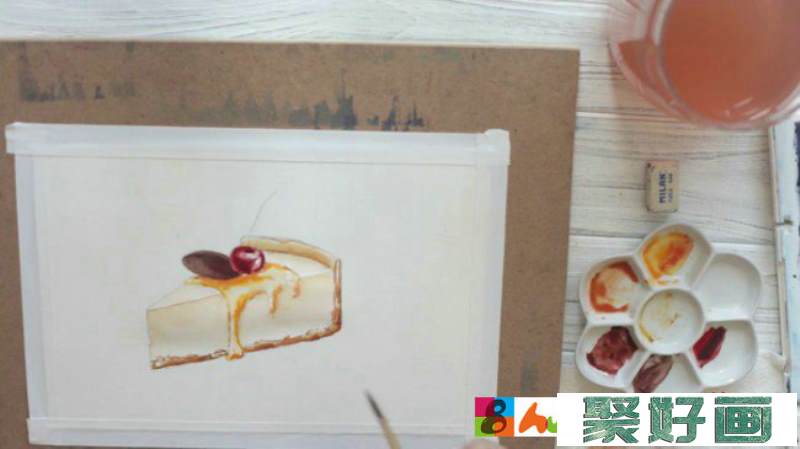 【视频】一块可口的小蛋糕水彩手绘视频教程图片 美食蛋糕水彩怎么画_www.youyix.com