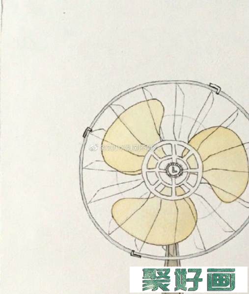 老式复古电风扇水彩画图片 老式电风扇手绘教程图片 老式电风扇怎么画画法_www.youyix.com
