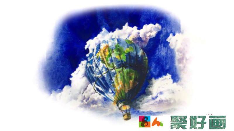 【视频】超美的热气球与天空水彩视频教程 蓝天白云 云朵热气球的水彩画法 怎么画_www.youyix.com