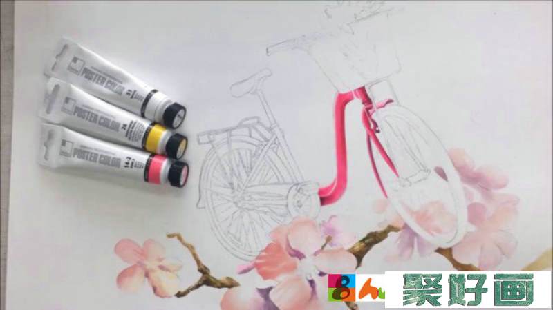 【视频】超美的花枝与自行车水彩画视频教程 唯美的自行车花卉水彩教程怎么画_www.youyix.com
