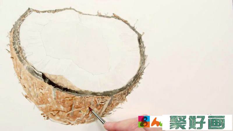 【视频】教你画一个逼真的椰果壳水彩手绘视频教程 椰果的水彩画法_www.youyix.com