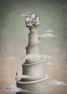 超现实梦幻画:云端上的城堡装饰画