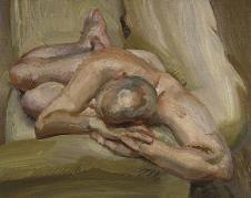 英国画家卢西安弗洛伊德作品 趴在沙发上的男人