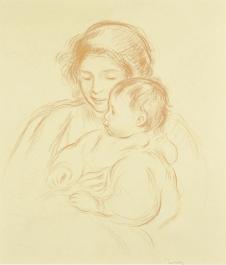 雷诺阿素描作品:母子