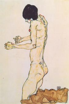 埃贡·席勒Egon Schiele作品：跪着的裸体女人