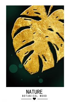 龟背竹叶子金箔画素材: 金色叶子晶瓷画欣赏 C
