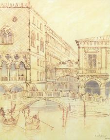 威尼斯素描风景画素材, 威尼斯小船素描图片 B