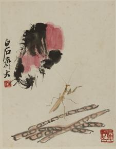 齐白石 豇豆螳螂 国画欣赏
