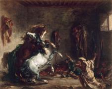 德拉克罗瓦作品: 在马厩中打斗的阿拉伯马