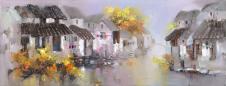 江南水乡油画素材高清大图下载: 古镇里的小桥流水人家油画欣赏 I