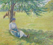 毕沙罗作品: 树荫下休息的农妇