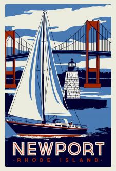 高清美式风景版画素材: 大桥版画,帆船版画下载 A