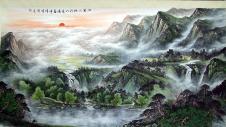 现代新中式山水画素材:中式水墨画背景墙高清大图下载 