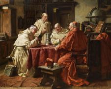 弗里茨·瓦格纳 Kardinal mit Monchen in einer Klosterbibliothek