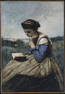 柯罗人物画: 坐着看书的女孩