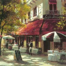 欧式街头咖啡馆油画 街头咖啡馆绘画素材下载 G