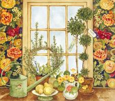 素雅乡村水彩画系列:   窗户上的花瓶