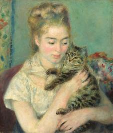 雷诺阿高清油画 : 女人和猫 Woman with a Cat