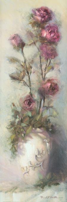 白瓷瓶里的玫瑰花油画欣赏