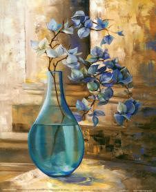 现代高清装饰画素材: 蓝玻璃瓶里的花 A
