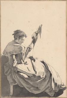 格勒兹素描作品: Bolognese Peasant Girl with a Dist
